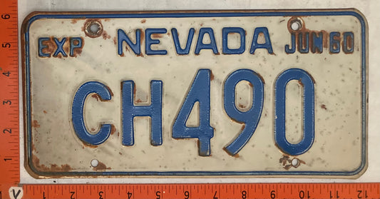1960 Nevada #CH490 Passenger License Plate