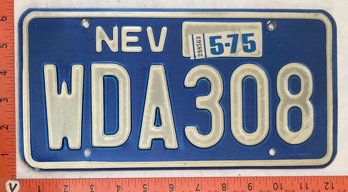 1975 Nevada #WDA308 Passenger License Plate
