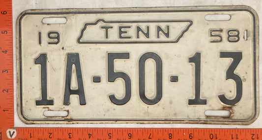 1958 Tennessee #1A-50-13 Passenger License Plate