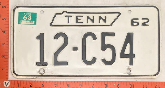 1963 Tennessee #12-C54 Passenger License Plate