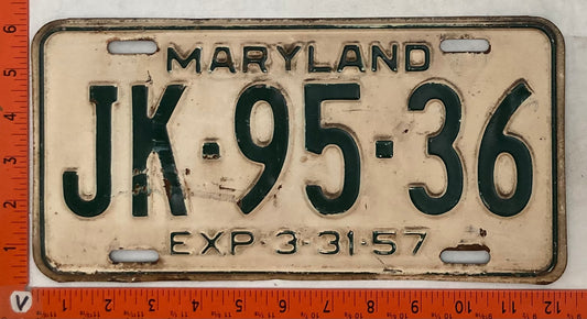 1957 Maryland #JK-95-36 Passenger License Plate