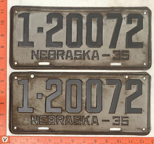 1935 Nebraska #1-20072 Passenger License Plate (Pair)