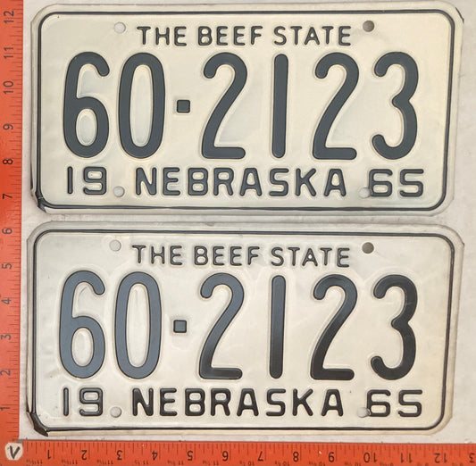 1965 Nebraska #60-2123 Passenger License Plate (Pair)