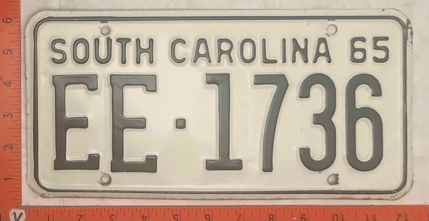1965 South Carolina #EE-1736 Passenger License Plate