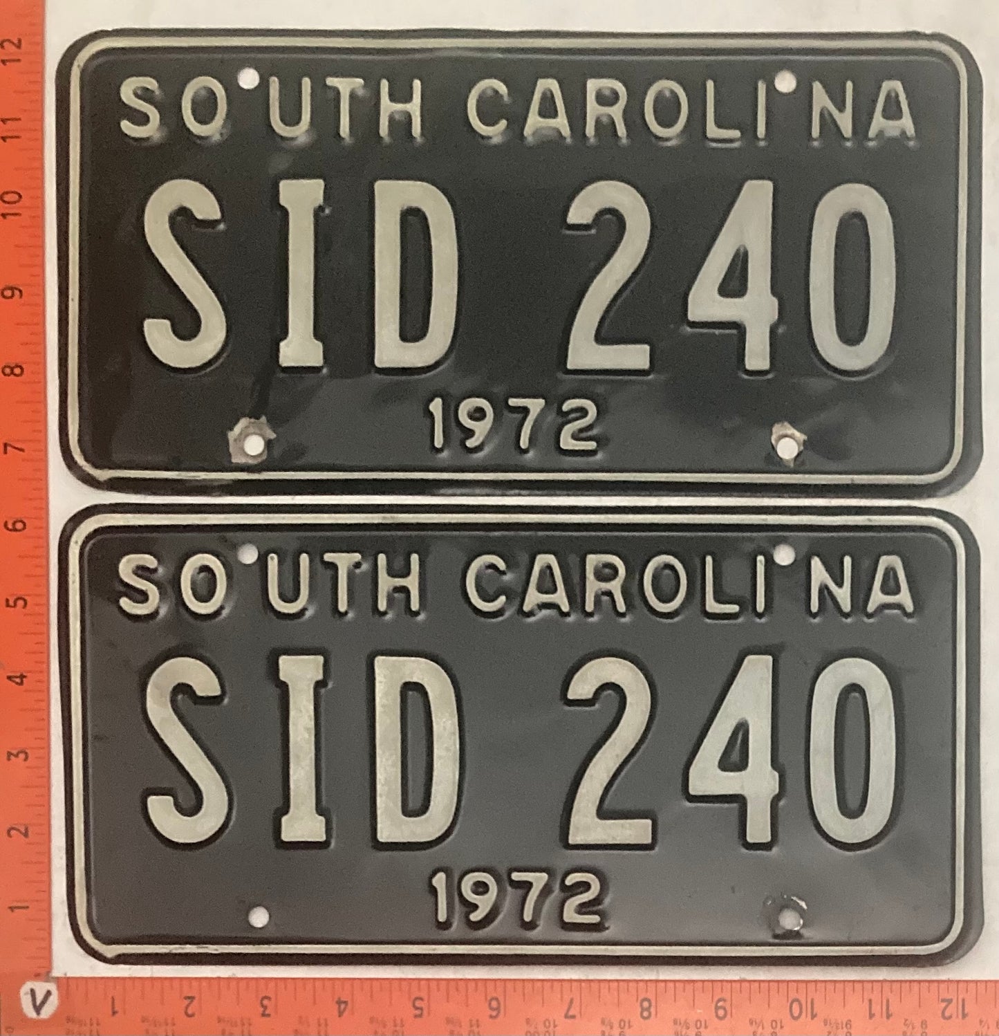 1972 South Carolina #SID 240 Passenger License Plate (Pair)