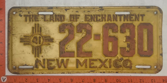 1941 New Mexico #22-630 Passenger License Plate