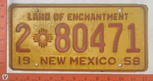 1958 New Mexico #2 80471 Passenger License Plate