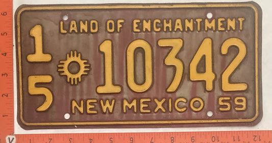 1959 New Mexico #1/5 10342 Passenger License Plate