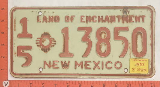 1962 New Mexico #1/5 13850 Passenger License Plate