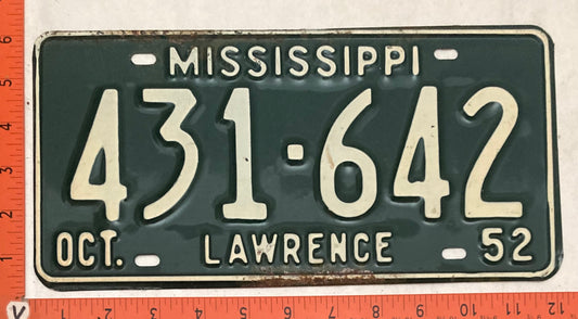 1952 Mississippi #431-642 Passenger License Plate