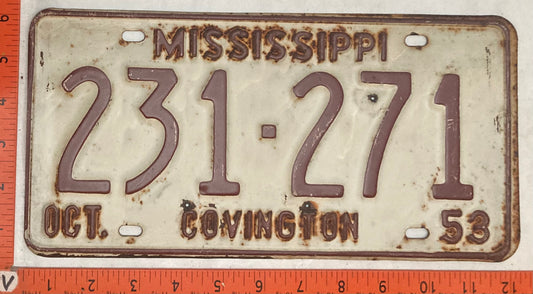 1953 Mississippi #231-271 Passenger License Plate