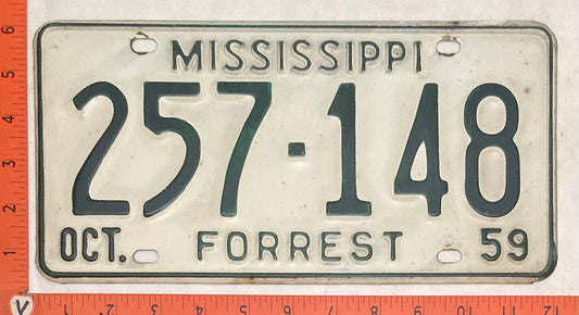 1959 Mississippi #257-148 Passenger License Plate