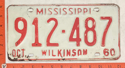 1960 Mississippi #912-487 Passenger License Plate