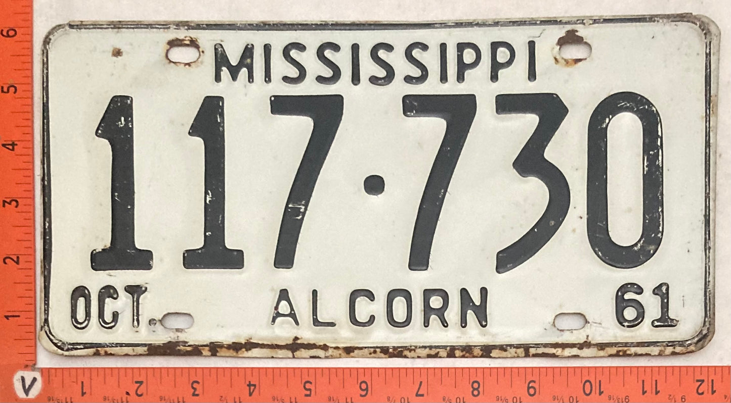 1961 Mississippi #117-730 Passenger License Plate