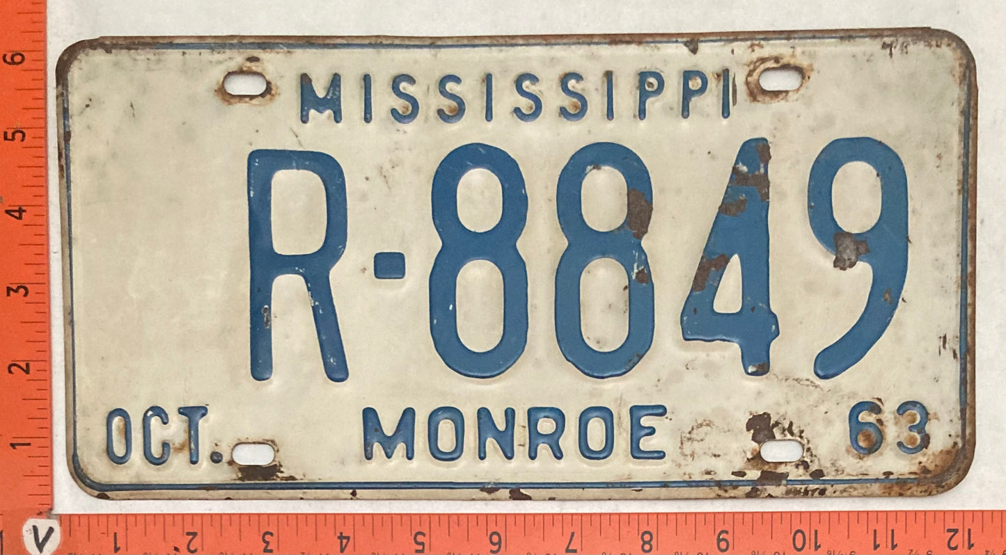 1963 Mississippi #R-8849 Passenger License Plate