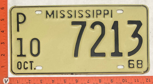 1968 Mississippi #P/10 7213 Private Truck License Plate