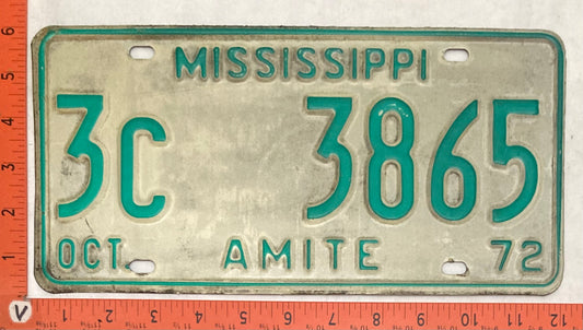 1972 Mississippi #3C 3865 Passenger License Plate