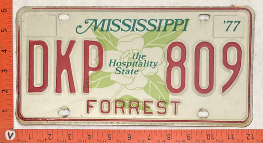 1977 Mississippi #DKP 809 Passenger License Plate