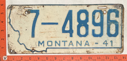 1941 Montana #7-4896 Passenger License Plate