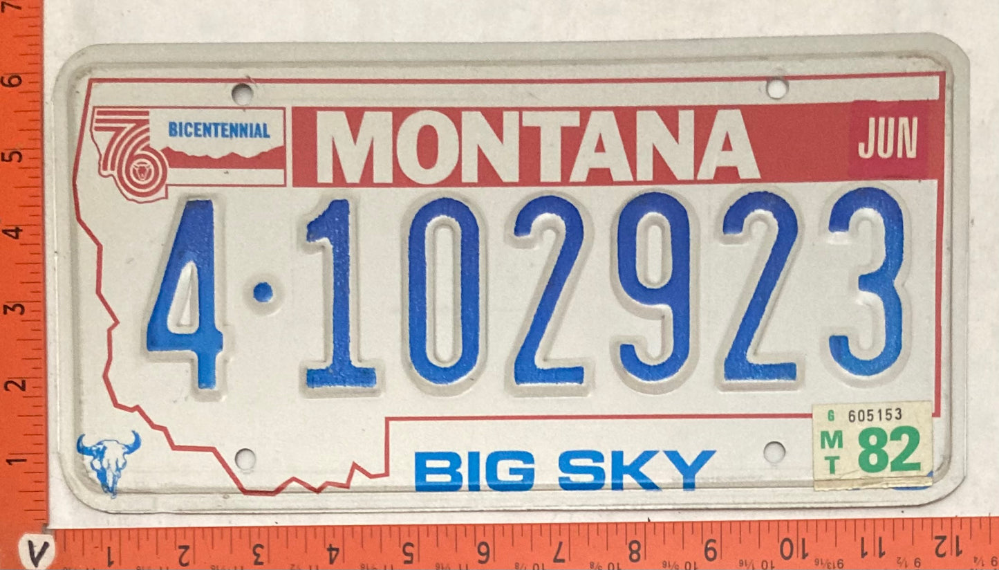 1982 Montana #4-102923 Passenger License Plate