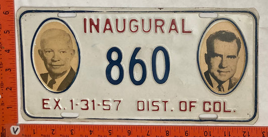 1957 Washington, DC #860 Presidential Inaugural Passenger License Plate