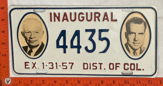 1957 Washington, DC #4435 Presidential Inaugural Passenger License Plate
