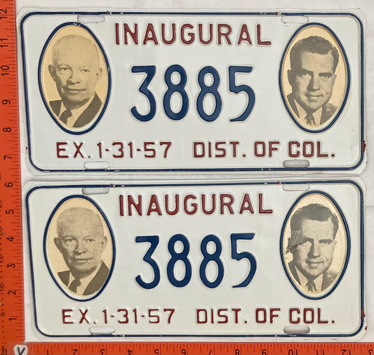 1957 Washington, DC #3885 Presidential Inaugural Passenger License Plate (Pair)