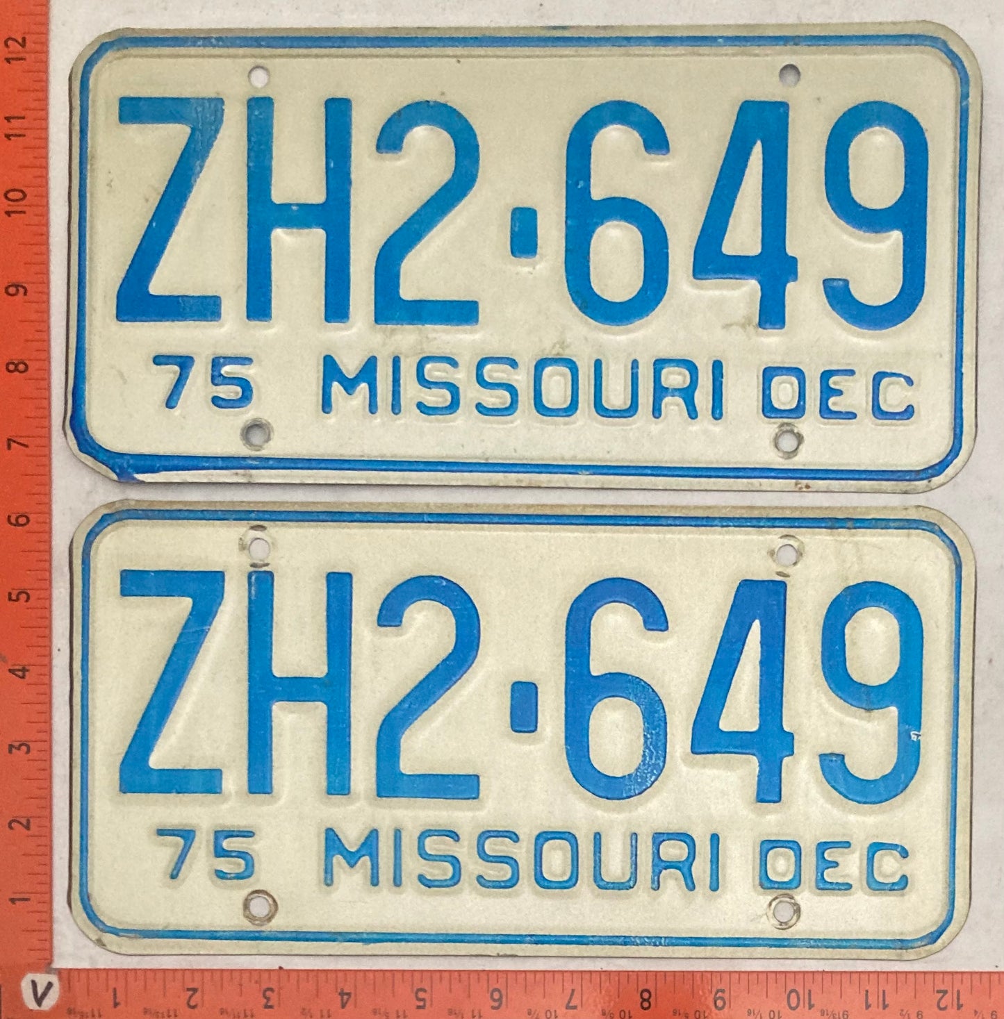 1975 Missouri #ZH2-649 Passenger License Plate (Pair)
