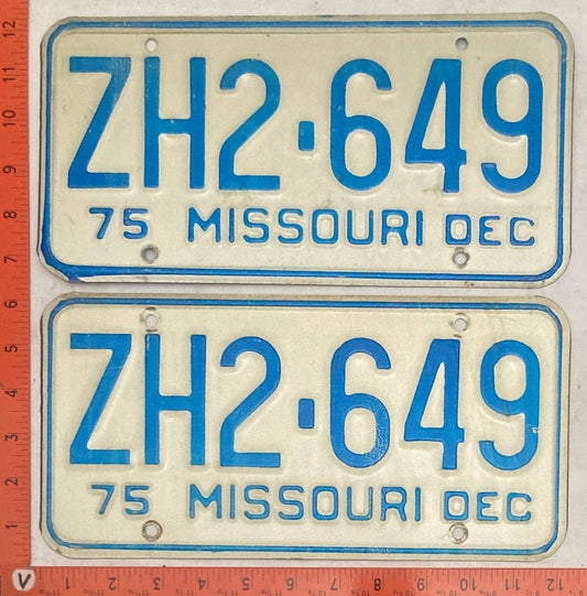 1975 Missouri #ZH2-649 Passenger License Plate (Pair)