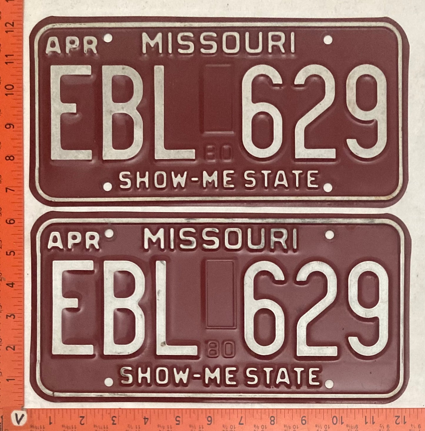 1980 Missouri #EBL 629 Passenger License Plate (Pair)
