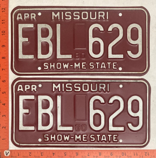 1980 Missouri #EBL 629 Passenger License Plate (Pair)