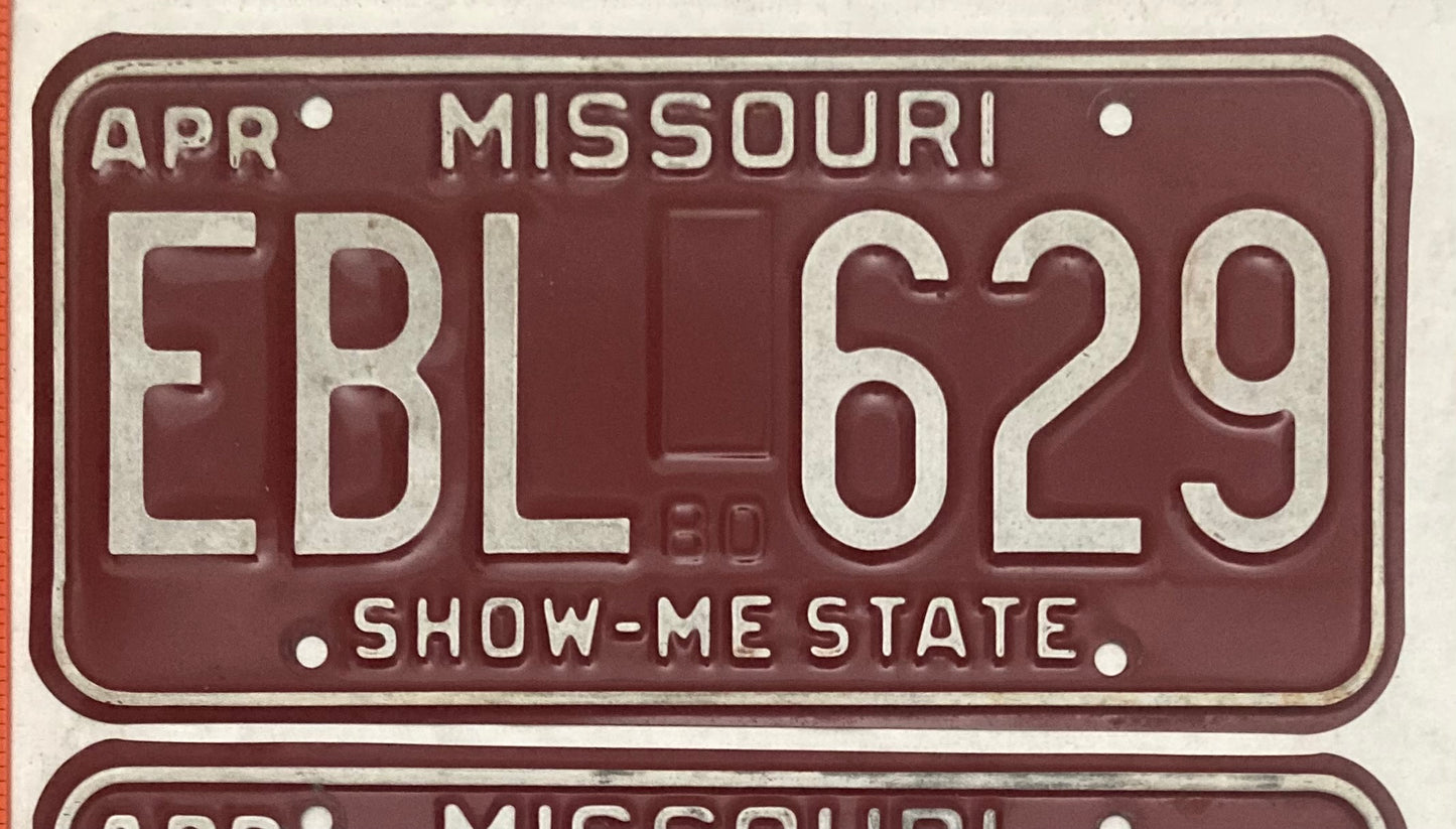 1980 Missouri #EBL 629 Passenger License Plate (Pair)