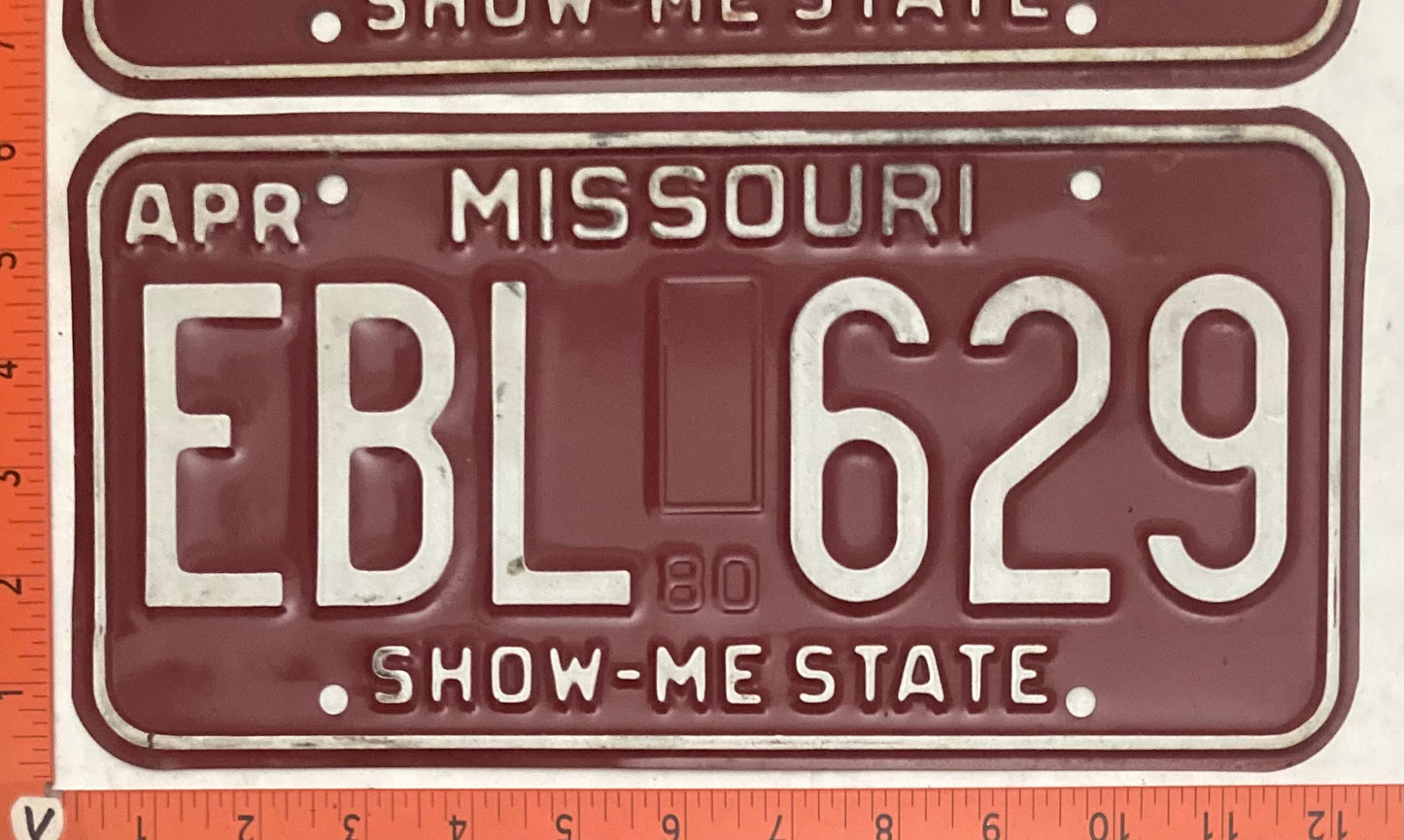 1980 Missouri #EBL 629 Passenger License Plate (Pair)
