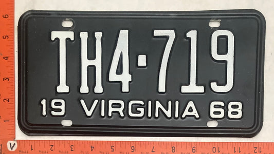1968 Virginia #TH4-719 Trailer for Hire License Plate