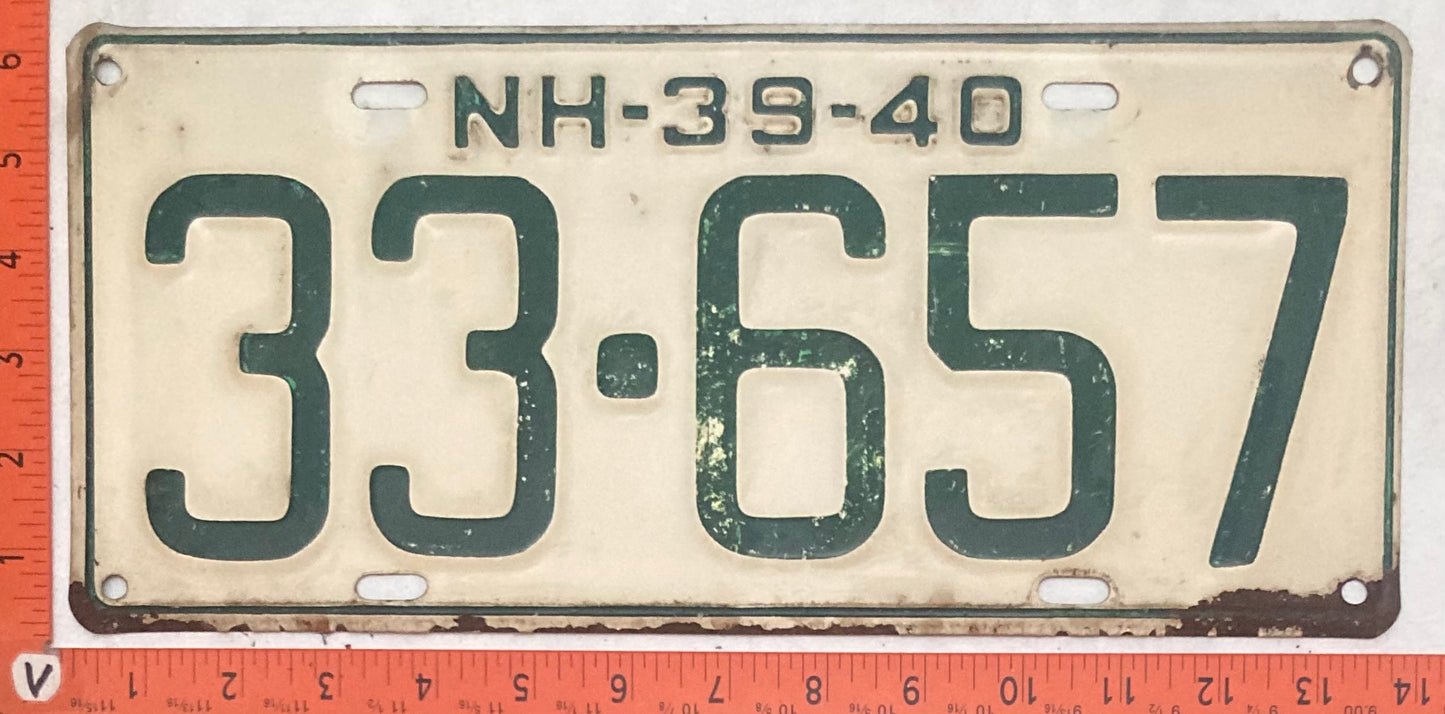 1939-40 New Hampshire #33-657 Passenger License Plate