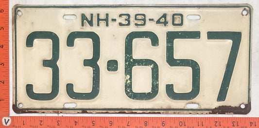 1939-40 New Hampshire #33-657 Passenger License Plate