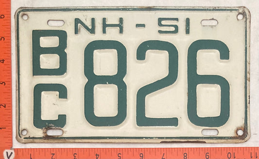 1951 New Hampshire #B/C 826 Passenger License Plate