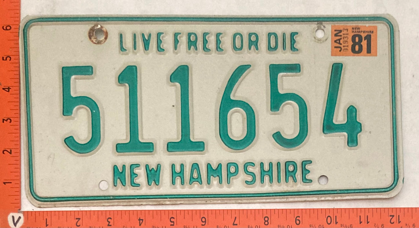 1981 New Hampshire #511654 Passenger License Plate