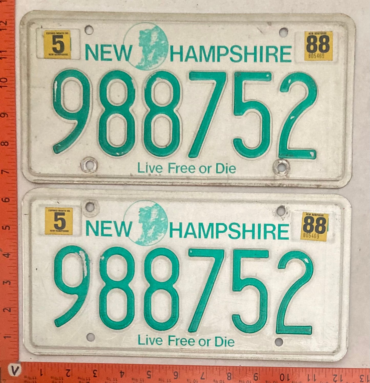 1988 New Hampshire #988752 Passenger License Plate (Pair)