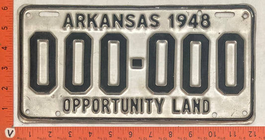 1948 Arkansas #000-000 Passenger License Plate (Sample)
