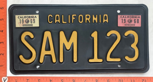 1968-1969 Calfornia #SAM 123 Passenger License Plate (Sample)