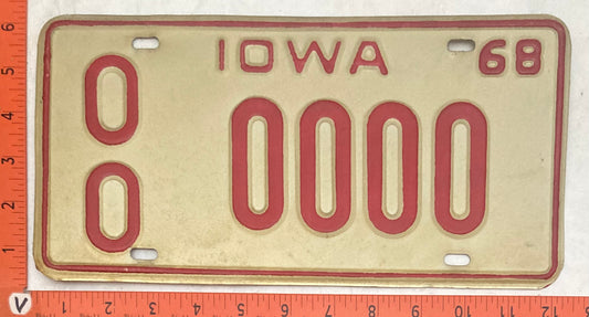 1968 Iowa #0/0 0000 Passenger License Plate (Sample)