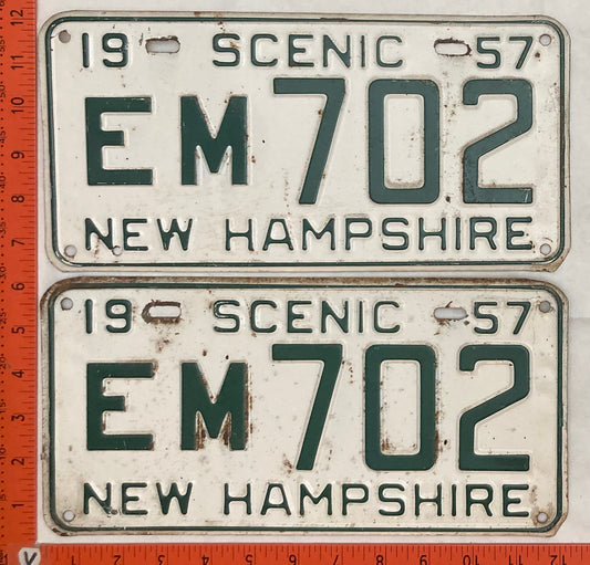 1957 New Hampshire #EM 702 Passenger License Plate (Pair)