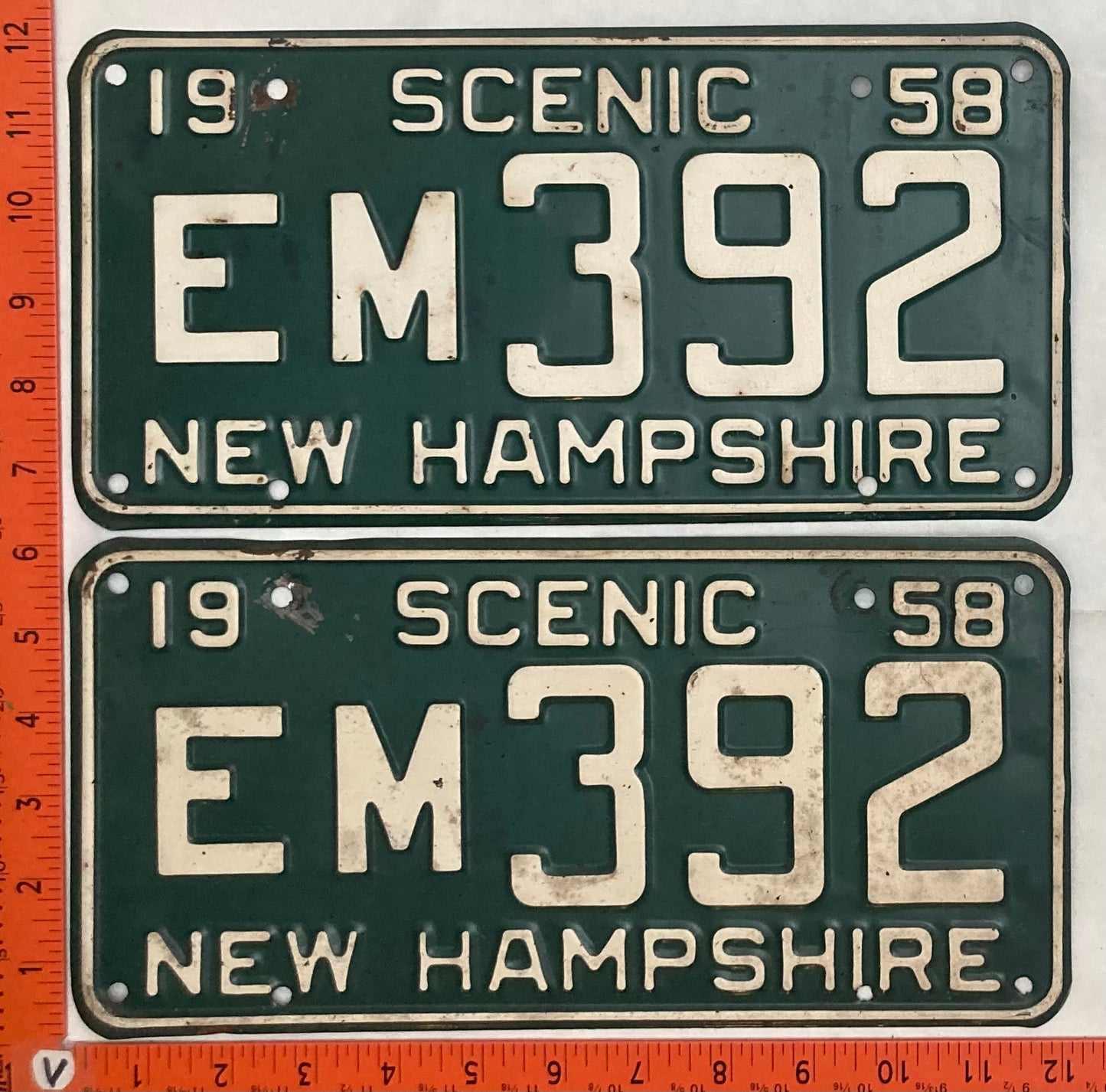 1958 New Hampshire #EM 392 Passenger License Plate (Pair)