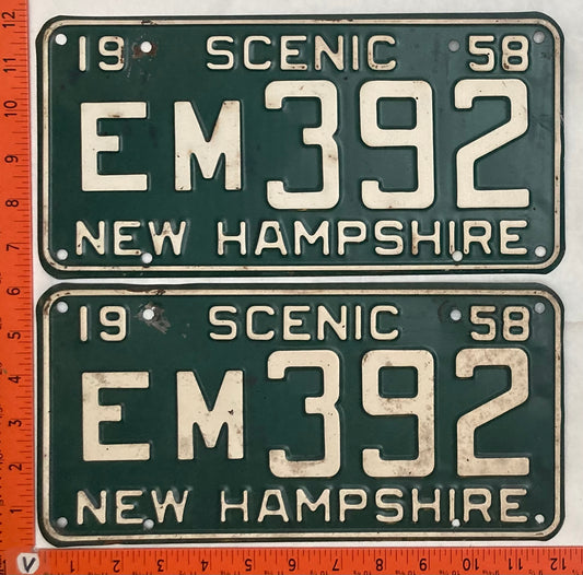 1958 New Hampshire #EM 392 Passenger License Plate (Pair)