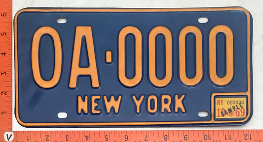 1969 New York #0A-0000 Passenger License Plate (Sample)