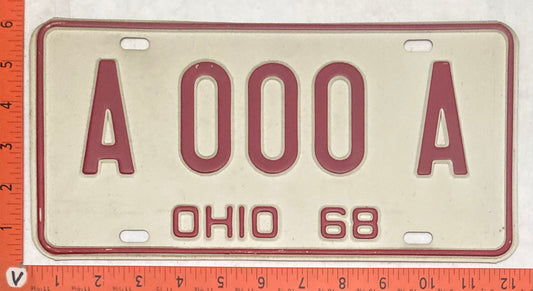 1968 Ohio #A 000 A Passenger License Plate (Sample)