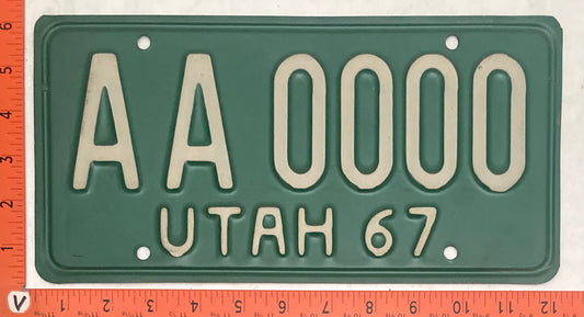 1967 Utah #AA 0000 Passenger License Plate (Sample)