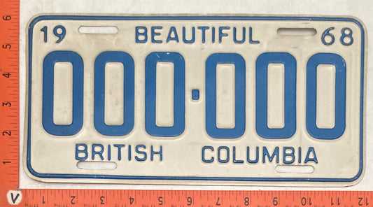 1968 Britsh Columbia #000-000 Passenger License Plate (Sample)