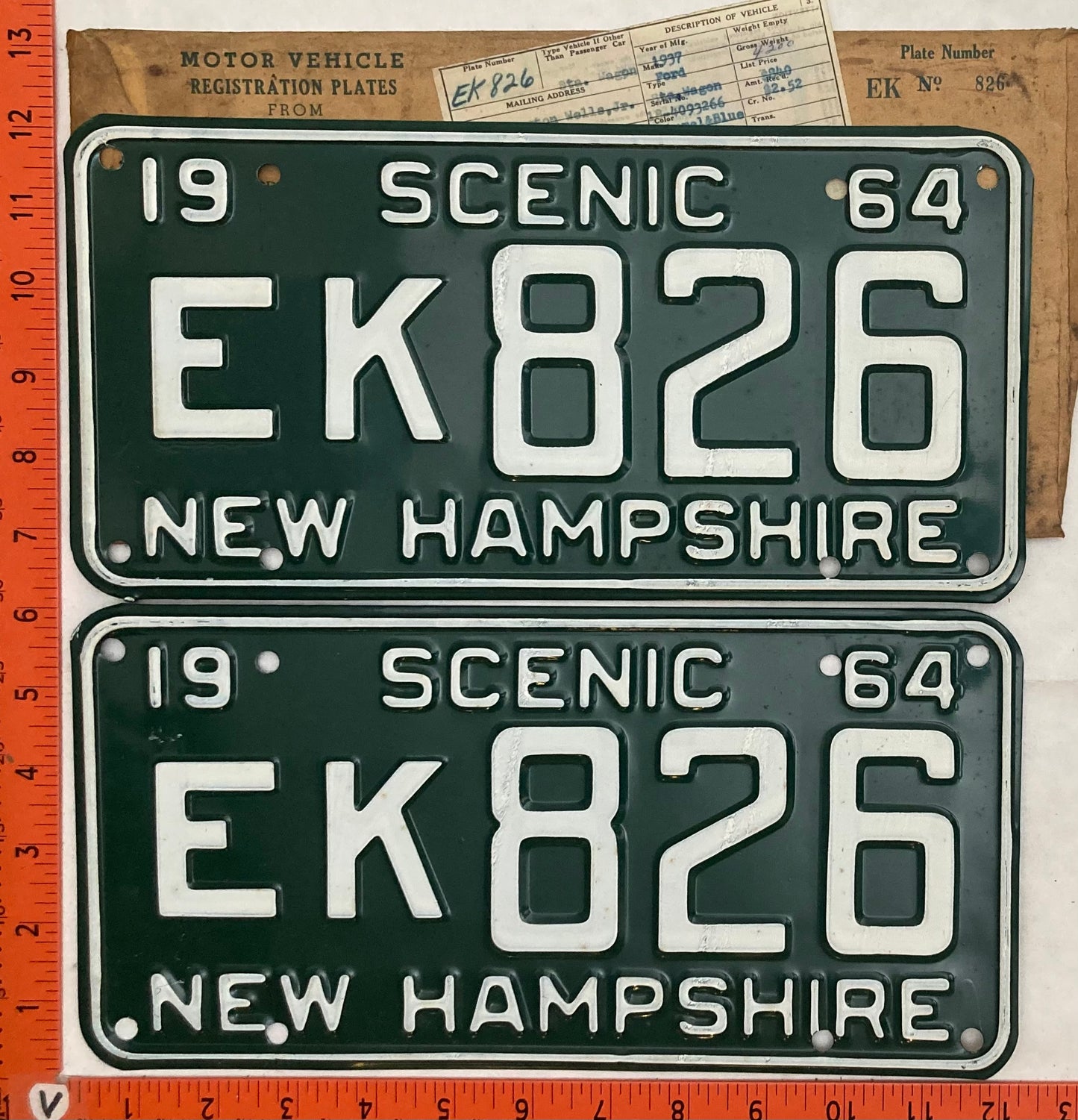 1964 New Hampshire #EK 826 Passenger License Plate (Pair)